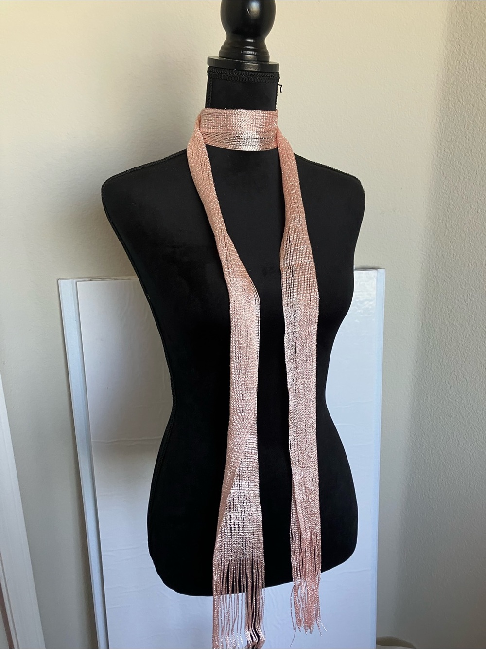 Metallic Rose Gold Knit Scarf Tie - Women's Accessory
